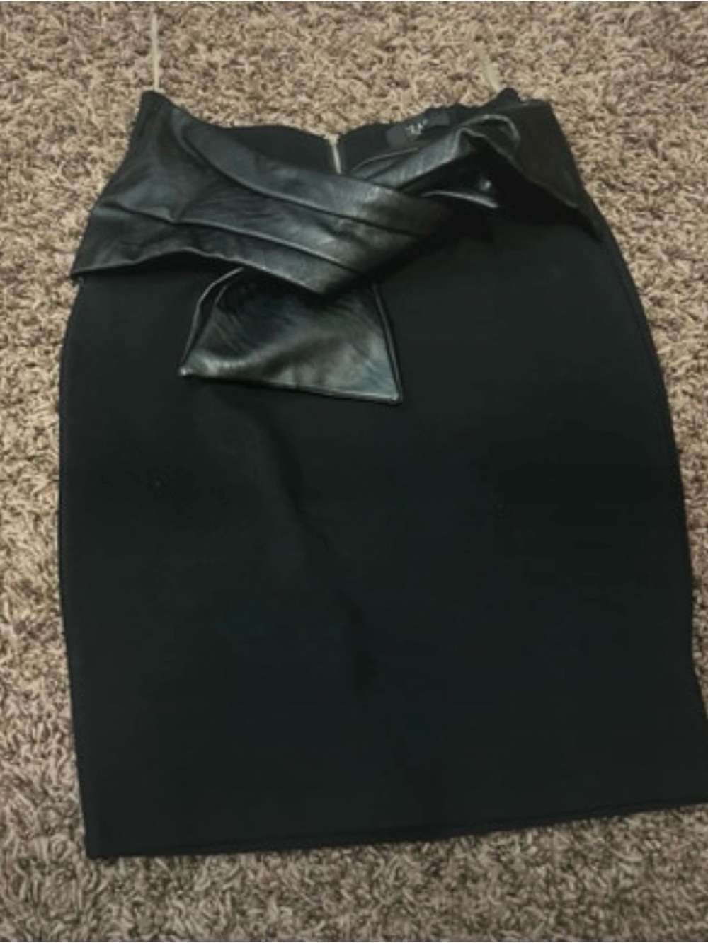 Black Faux-Leather Trim Pencil Skirt